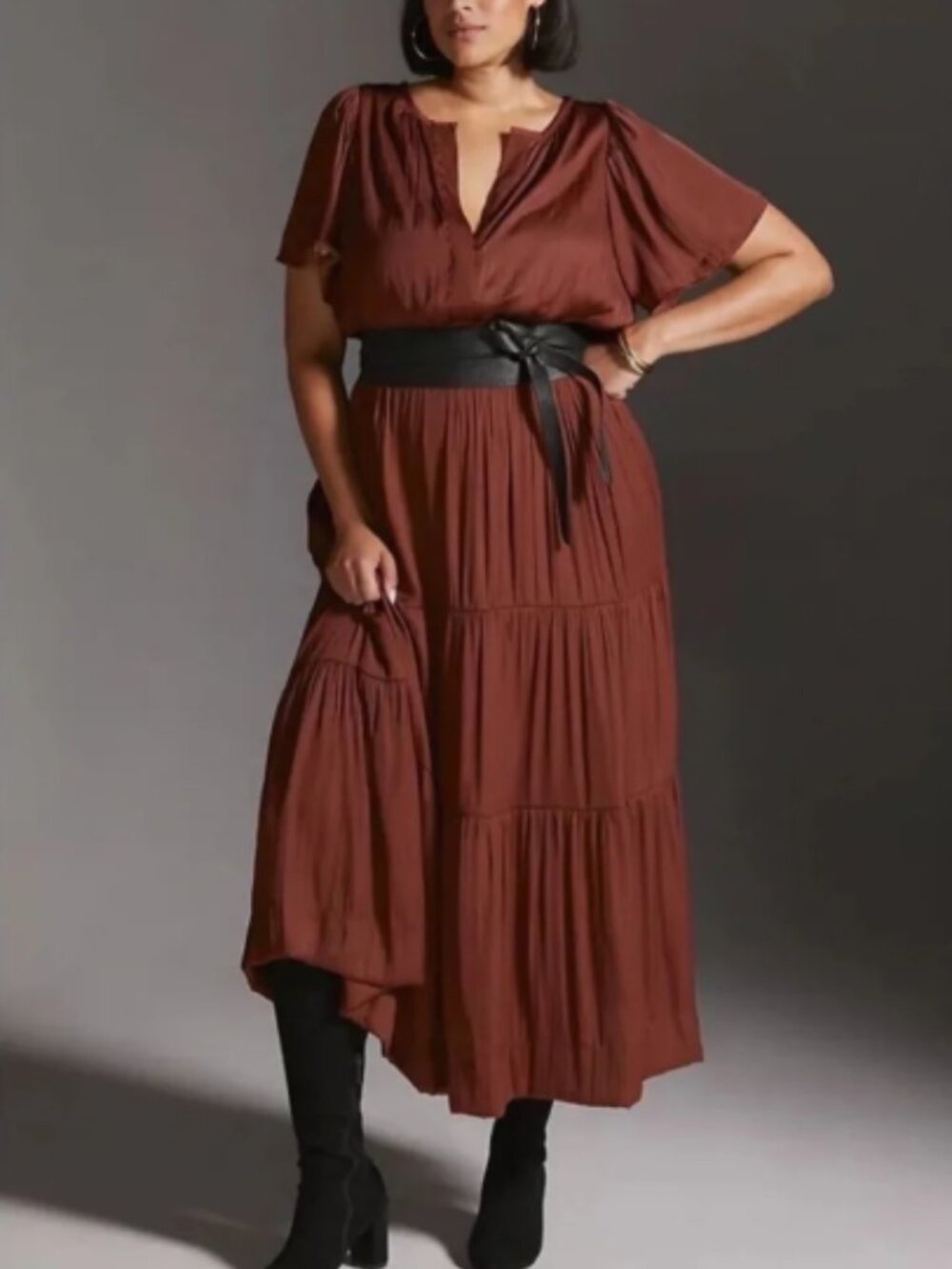 Anthropologie Brown Satin Somerset 3X